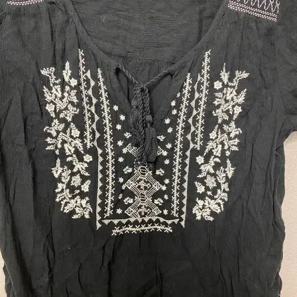 AE Black Embroidered Tasseled Neck‎ Blouse - Picture 3 of 5